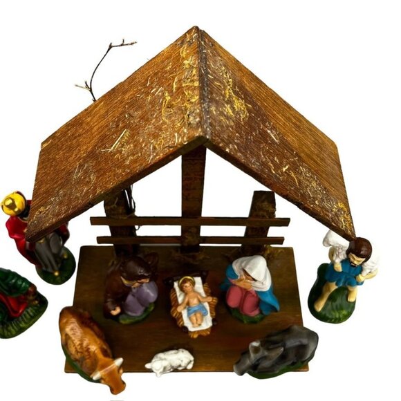 Vintage Dickson Hand-Painted Nativity Scene Set Complete w Stable Japan 12 Pc - Picture 3 of 16
